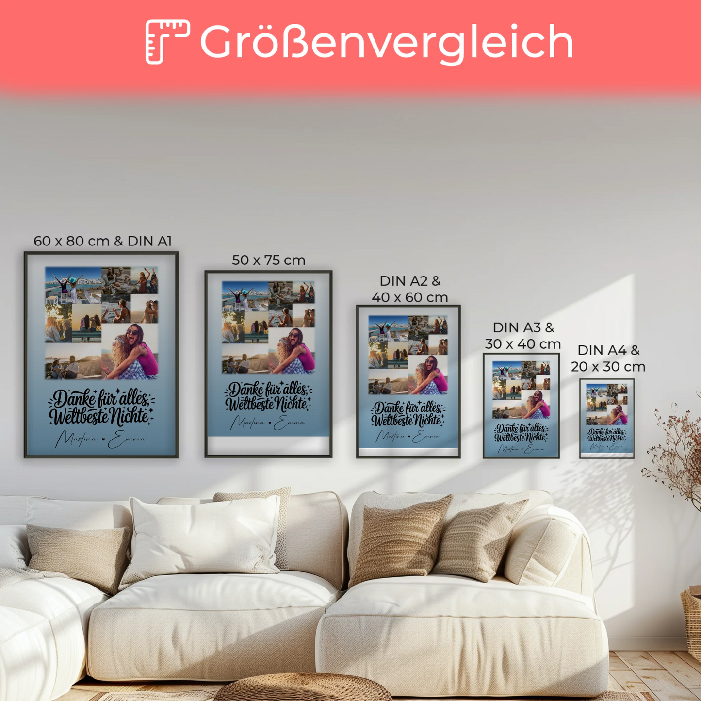 Liebes Poster Personalisiert mit 9 Fotos Beste Nichte Danke Für Alles