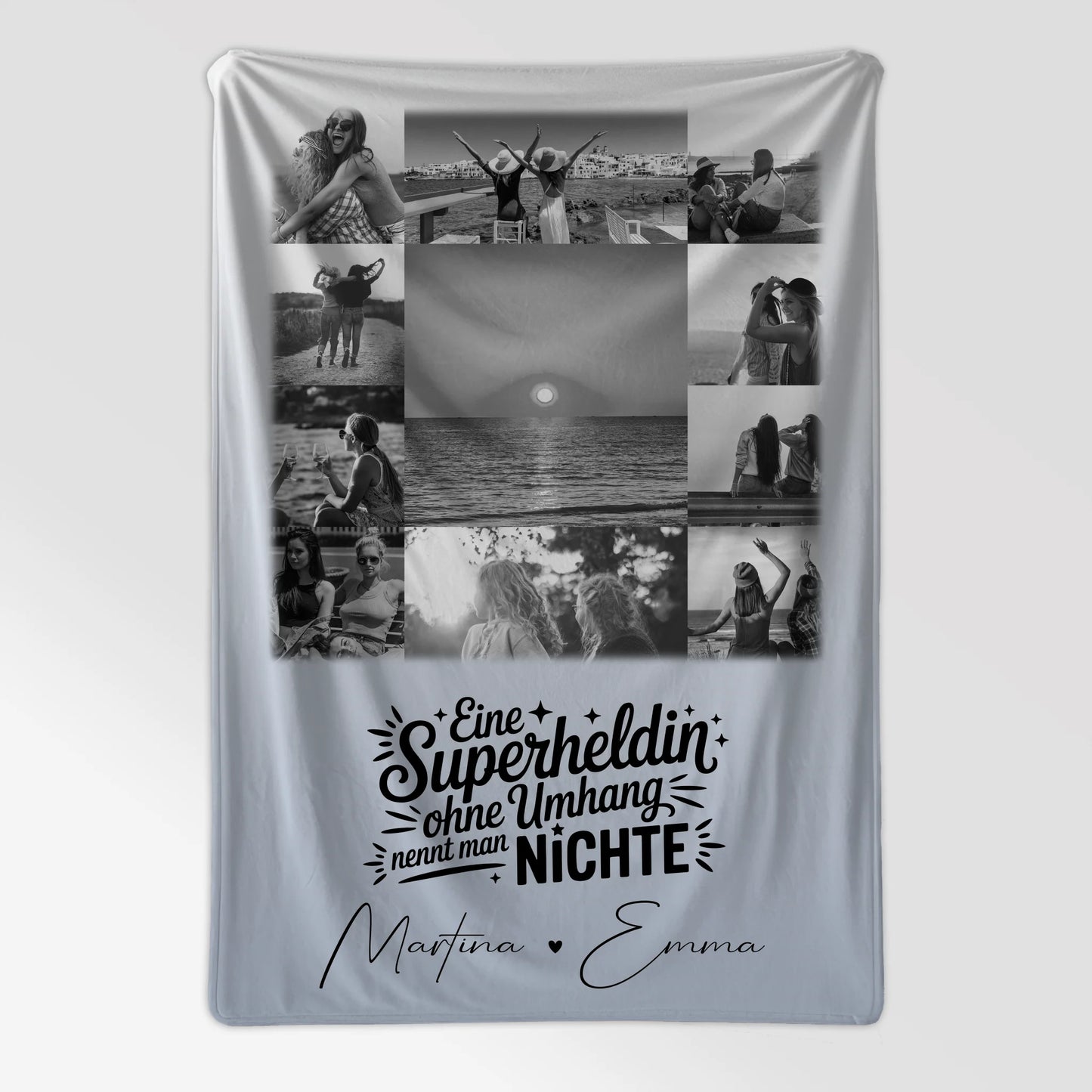 Personalisierte Namensdecke mit 11 Fotos Lehrerin echte Heldin Schwarz-Weiß Geschenk 7