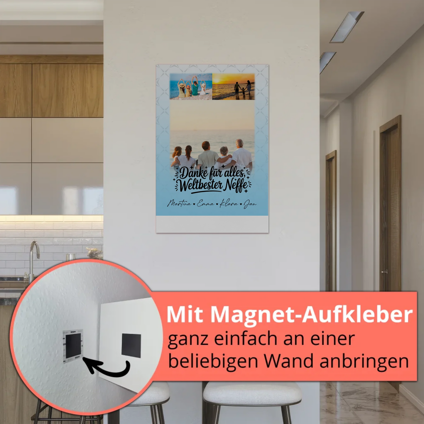 Personalisierte Fotoboard Magnet Wandbild mit 3 Fotos für die beste Nichte danke für alles