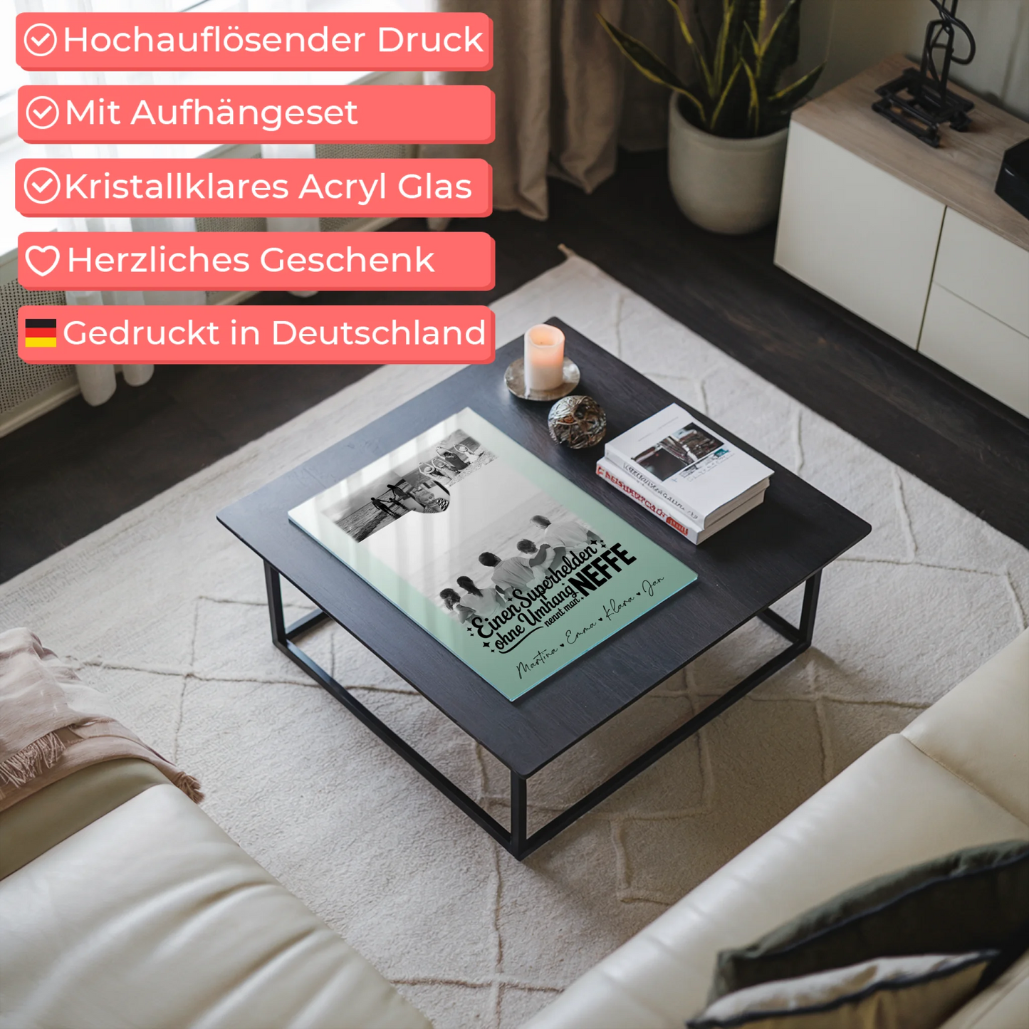 Acrylglas Mit Foto 3 Fotos und 1 Herz Foto Bruder ist mein Held Schwarz-Weiß Personalisiertes Geschenk