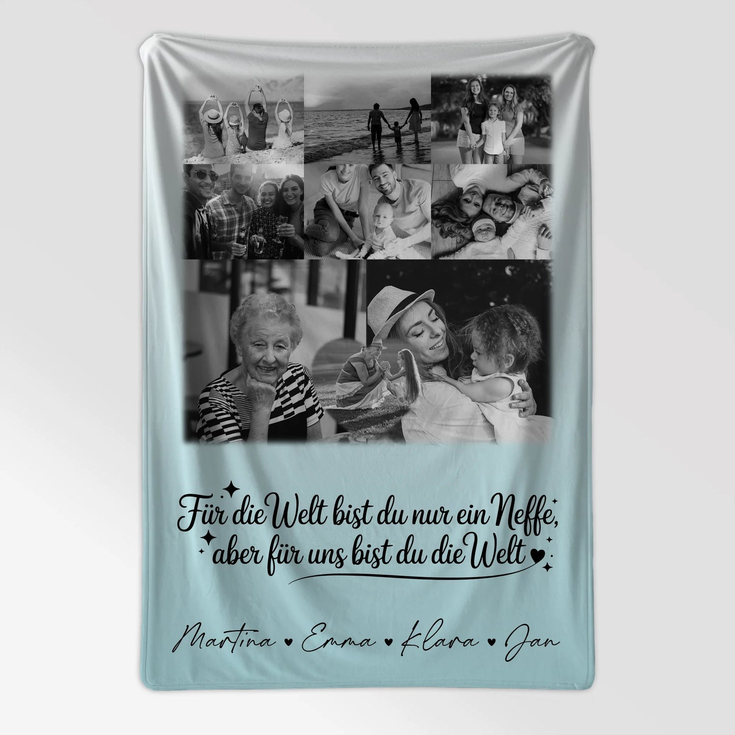 Personalisierte Decke Mit Namen 8 Fotos und 1 Herz Foto Du bist für mich die Welt Schwarz-Weiß 7