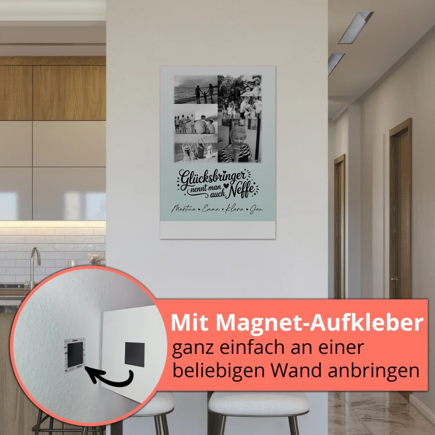 Personalisierbares Fotoboard Poster Magnetisch mit 9 Fotos Glücksbringer Bruder Schwarz-Weiß