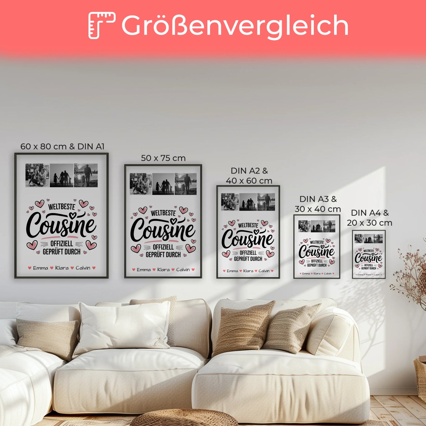Karten Poster Personalisiert Geschenk Fotocollage Cousine Weltbeste Cousine Offiziell Geprüft Durch