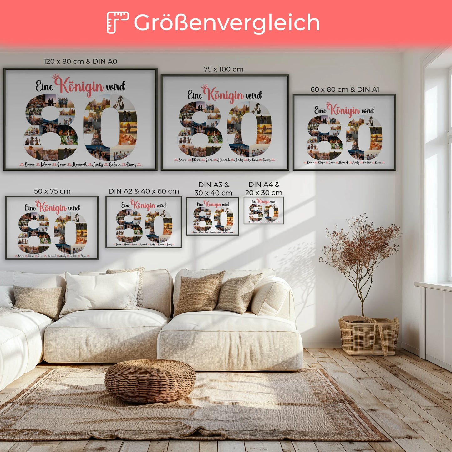 Poster Geschenk personalisiert Königin wird 80 Geburtstag mit Fotos in Zahlen