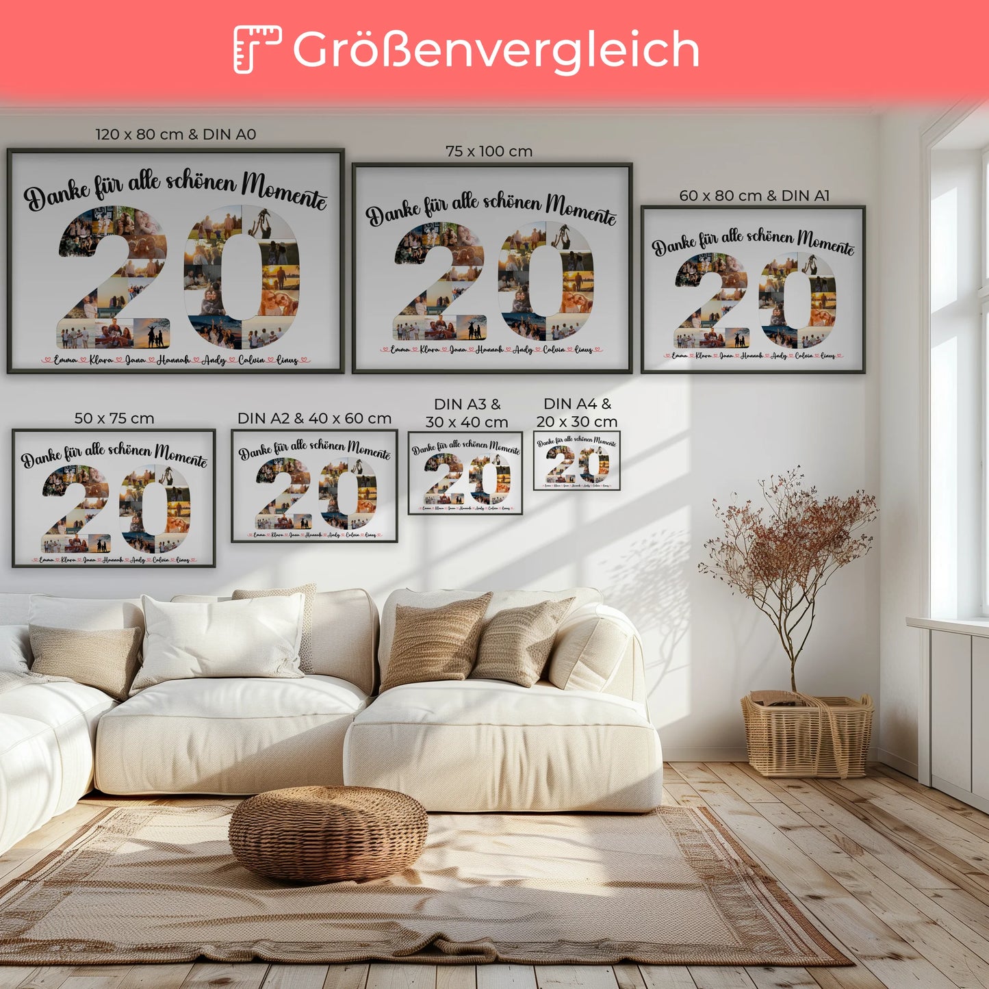Geschenkposter individuell 20 Geburtstag Danke für Momente mit Fotos