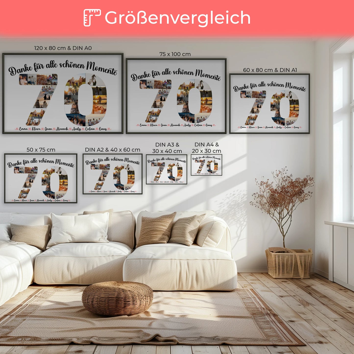 Personalisiertes Poster 70 Geburtstag Danke für Momente mit Fotos