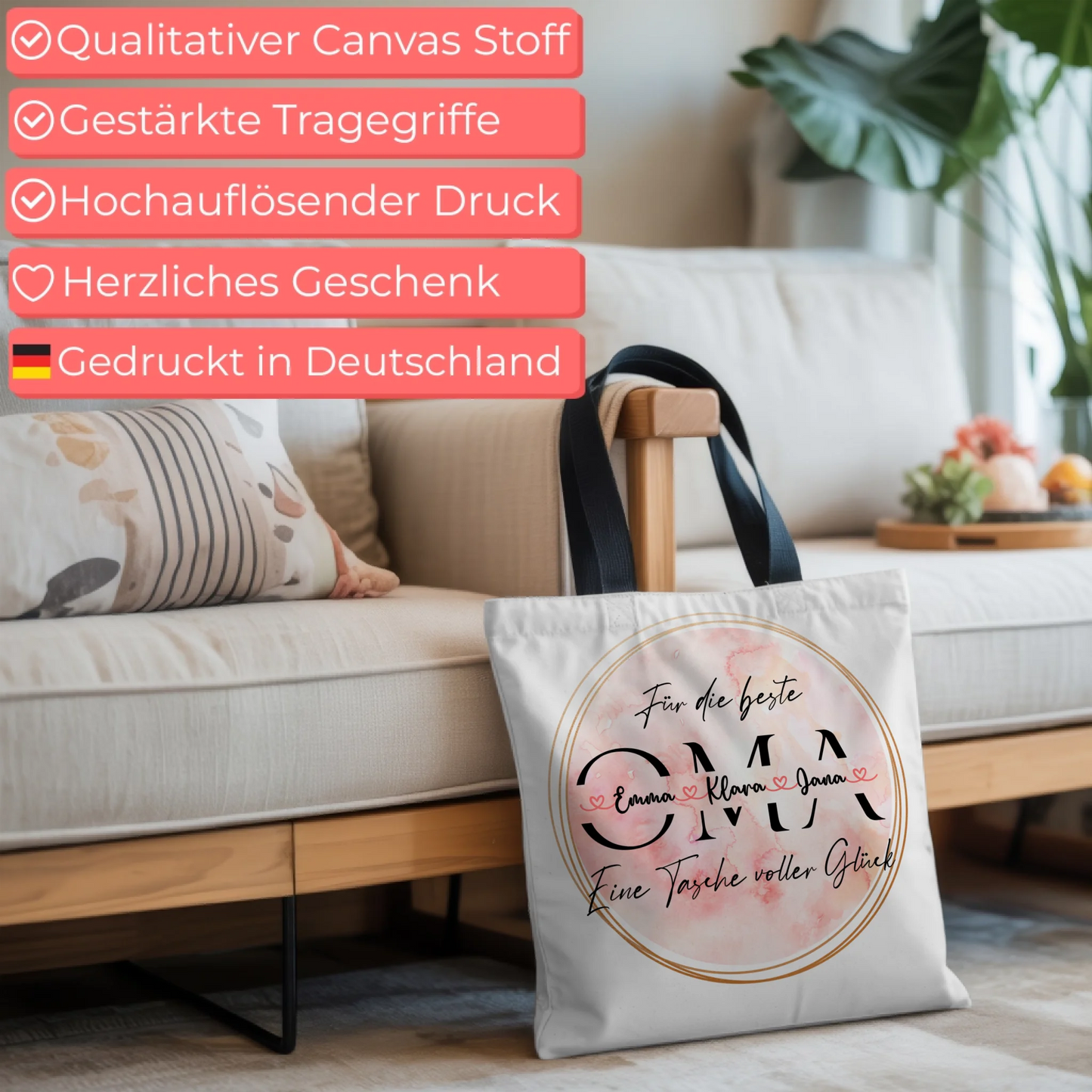 Oma Tasche Personalisiert mit Namen Wunschtext und Hintergrundbild Stoffbeutel 6