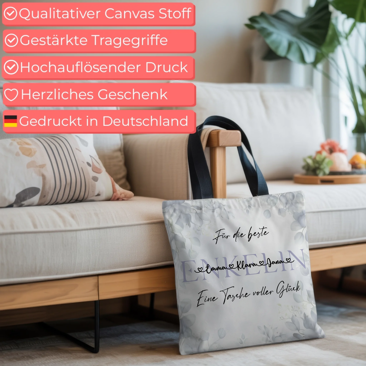 Tasche Mit Namen Personalisiert Eukalyptus Floral für ENKELIN mit Motiv & Wunschtext 6