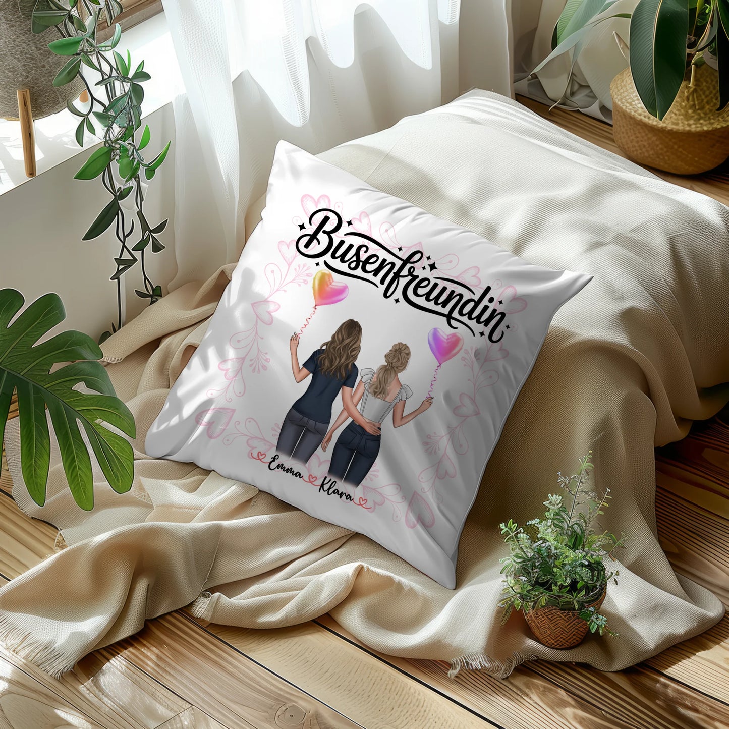Beste Freundin Kissen Busenfreundin mit 2 Clipart Frauen, Namen & Wunschtext