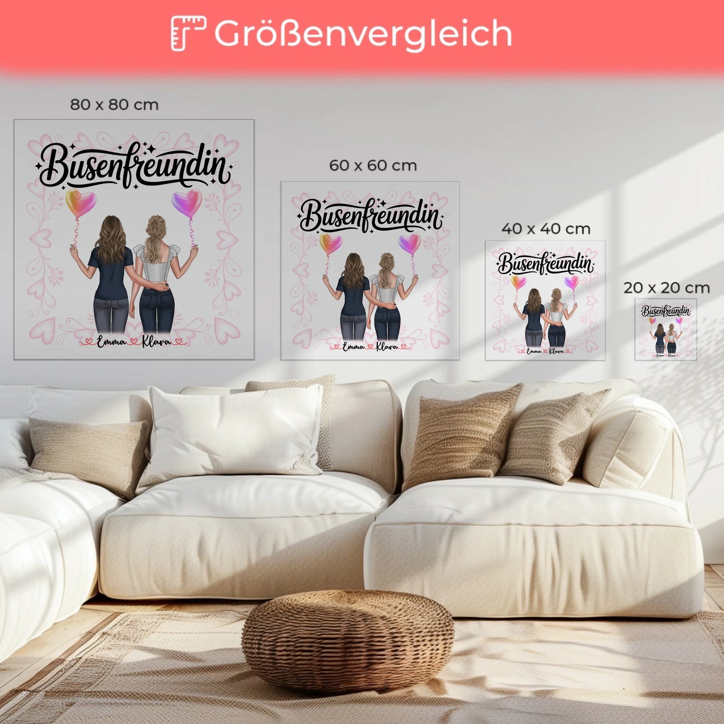 Personalisierte Freundinnen-Leinwand mit zwei Clipart-Frauen, Namen und Spruch 6