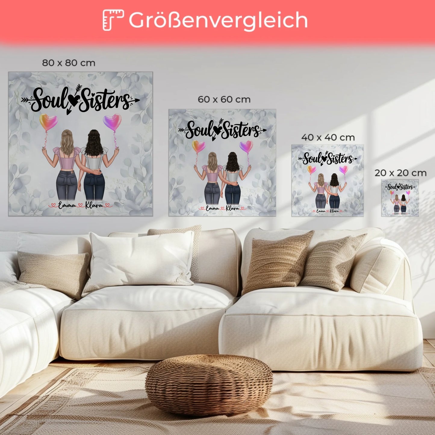 Beste Freundinnen Leinwand mit 2 Clipart Frauen, Namen, Hintergrund und eigenem Text 6