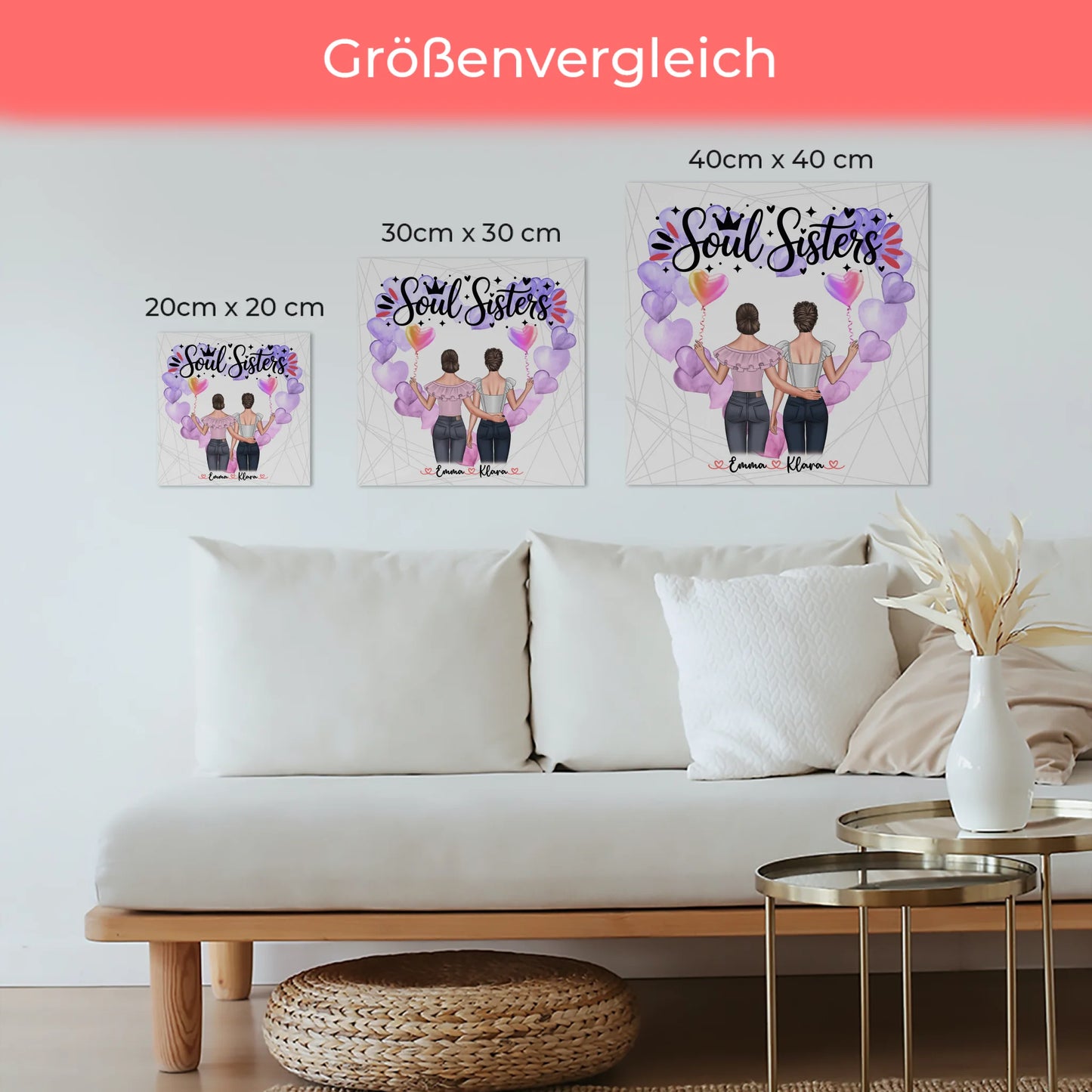 Fotoboard beste Freundin, 2 Clipart-Frauen, Namen, Hintergrund & Wunschtext