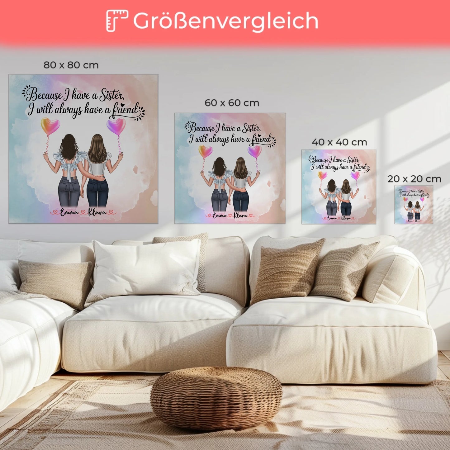 Personalisierte Leinwand Schwester - 2 Clipart Frauen, Namen, Hintergrund & Wunschtext 6