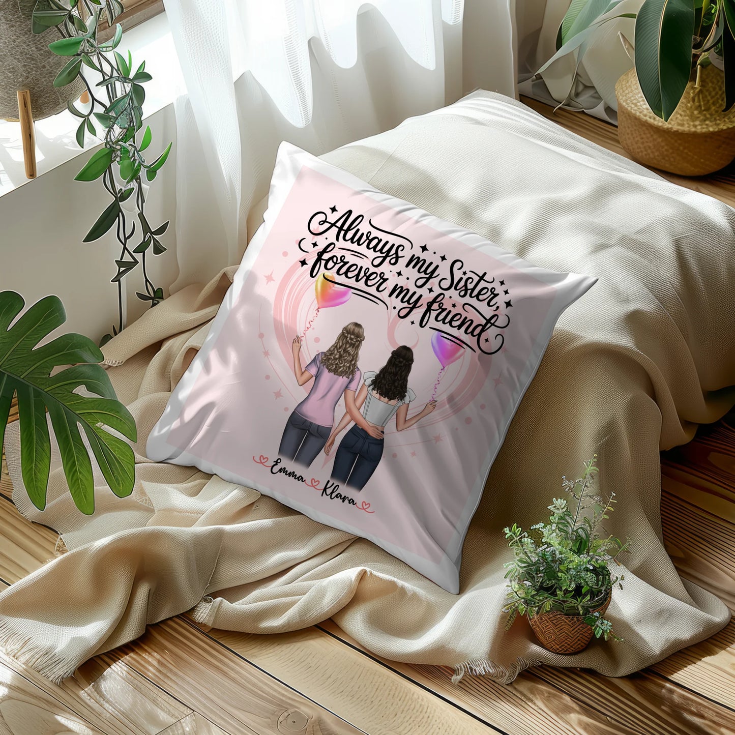 Foto Kissen Mit Namen Schwester - Always my sister forever my friend mit 2 Clipart Frauen