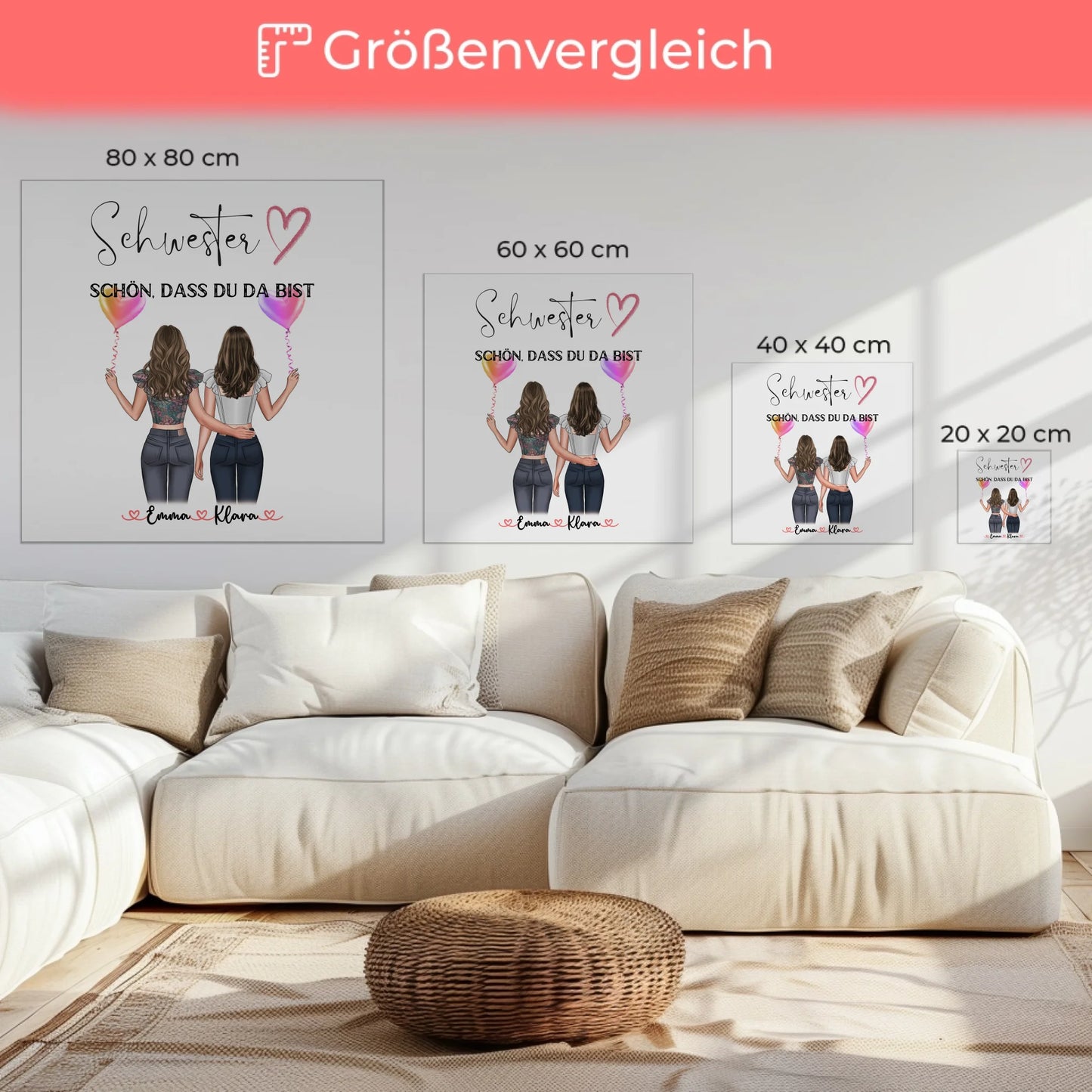 Leinwand Schwester personalisiert mit 2 Clipart Frauen, Namen, Hintergrund und Wunschtext 6