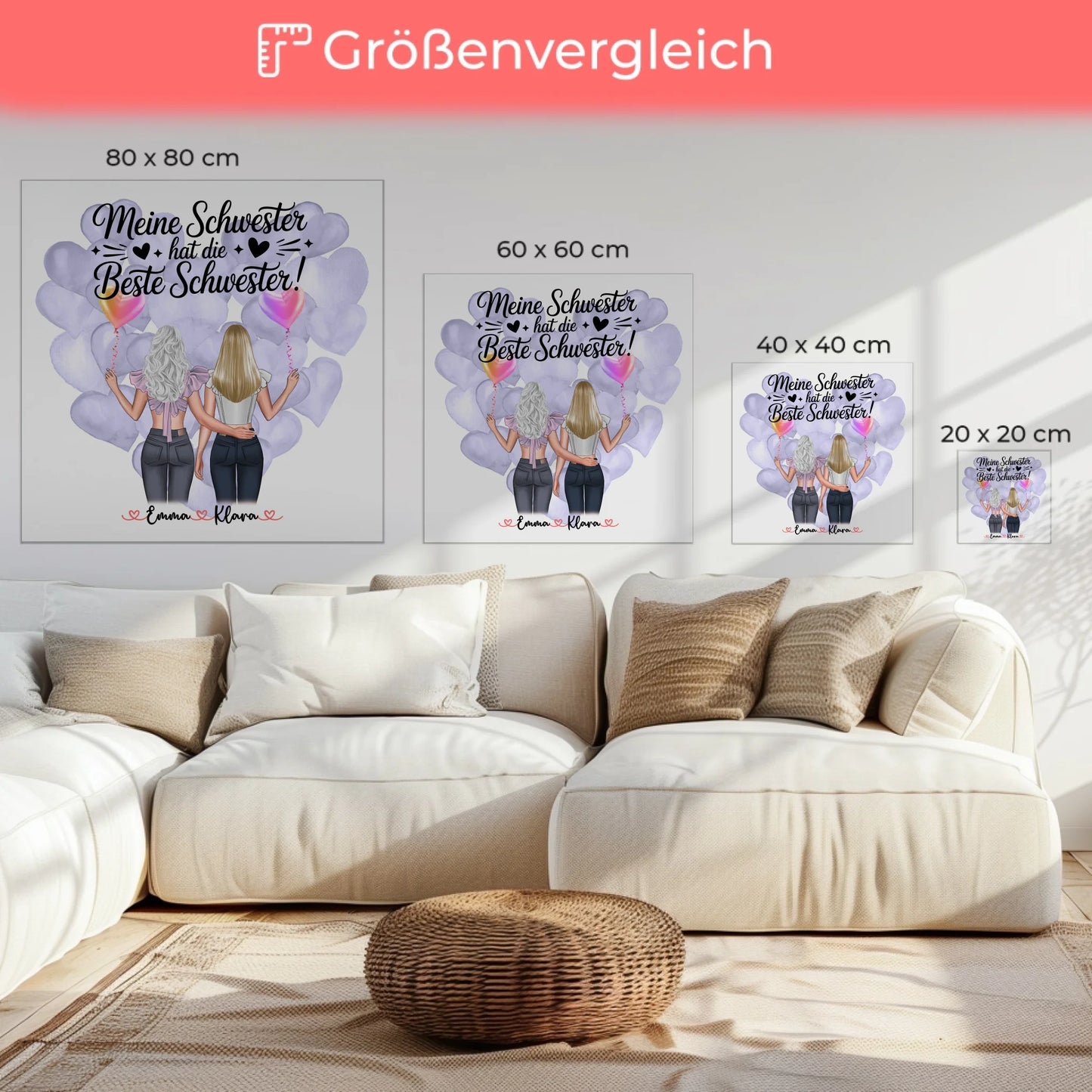 Personalisierte Leinwand Schwester mit 2 Clipart Frauen, Namen und Wunschtext 6