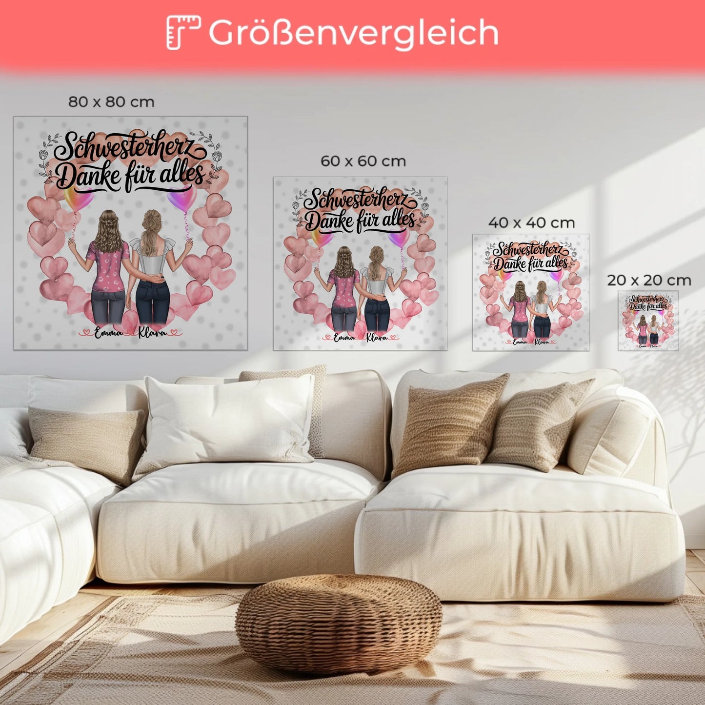 Leinwand Schwester personalisiert 2 Figuren Namen & Wunschtext 6