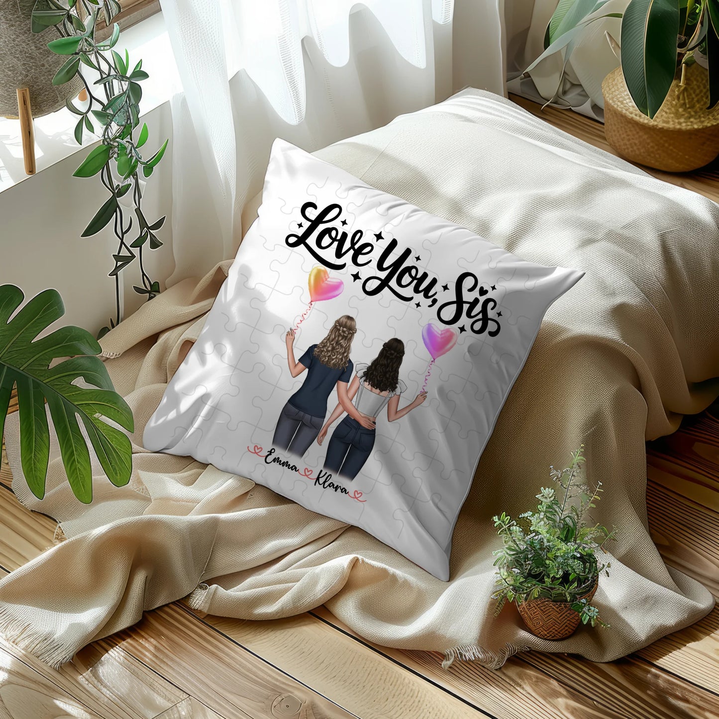 Foto Kissen Mit Namen personalisierbar Schwester mit 2 Clipart Frauen und Wunschtext