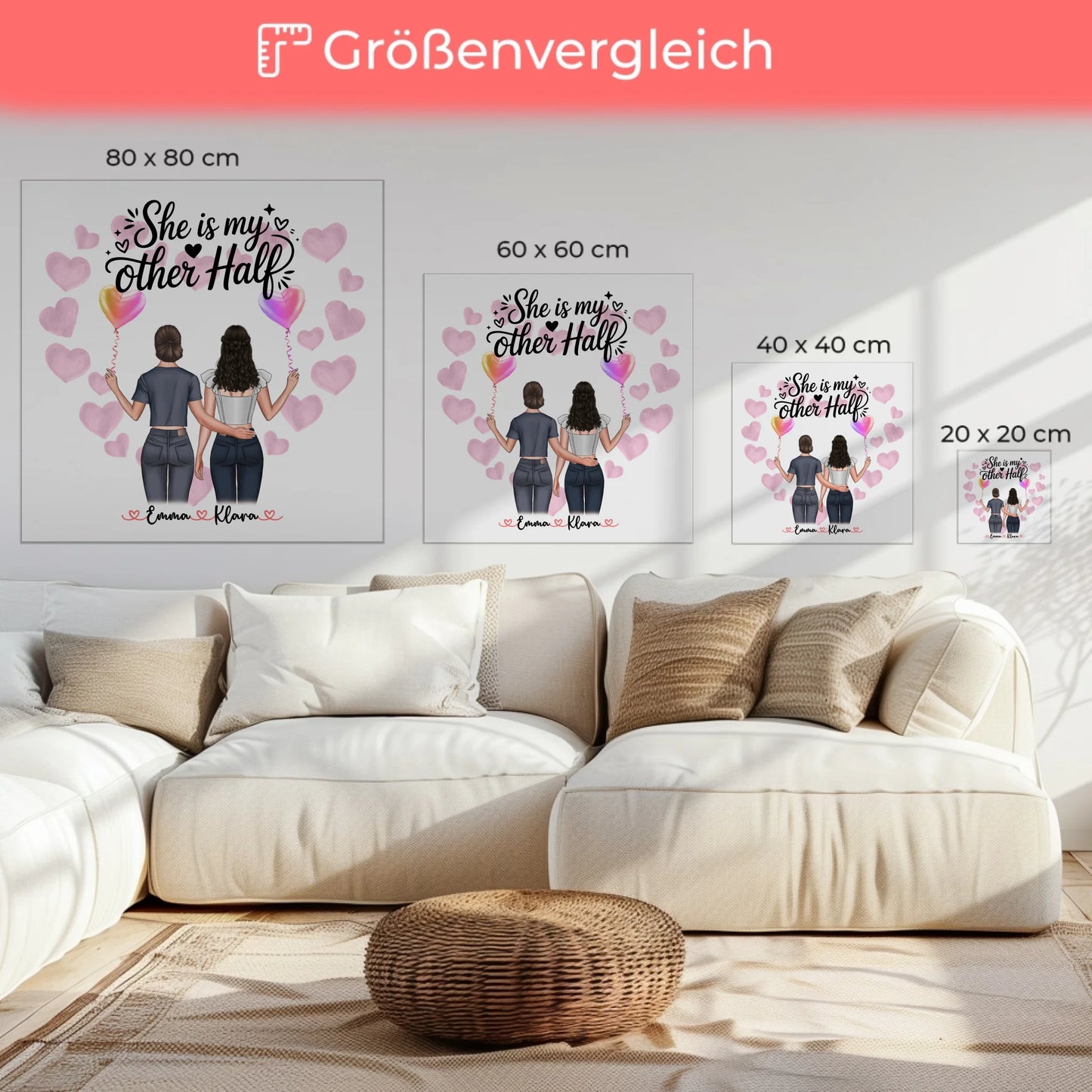 Leinwand Schwester personalisierbar mit 2 Clipart Frauen, Namen, Bild & Wunschtext 6