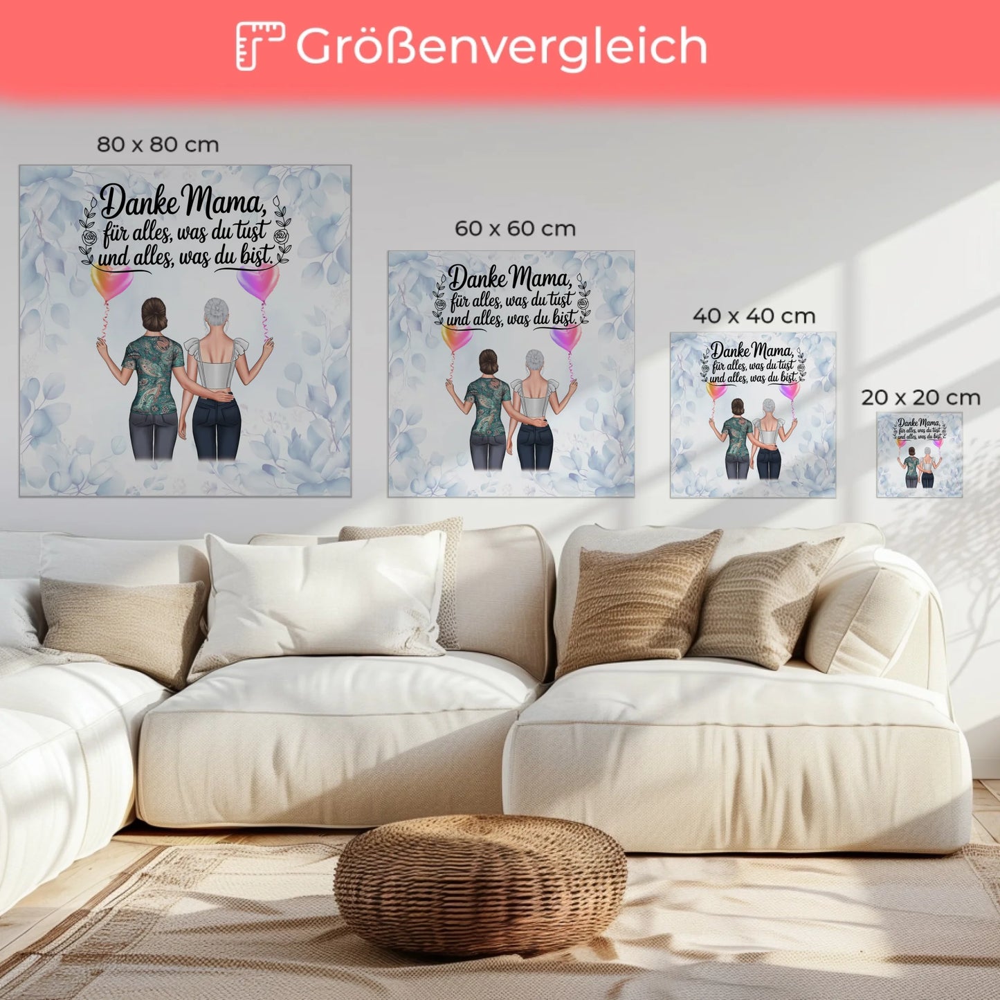 Leinwand Für Mama mit 2 Clipart, Namen, Hintergrund & Wunschtext Danke Mama für alles 6