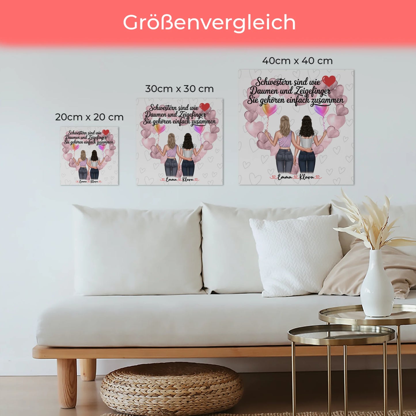Fotoboard Magnetisch Schwestern personalisiert mit 2 Clipart Frauen und Namen