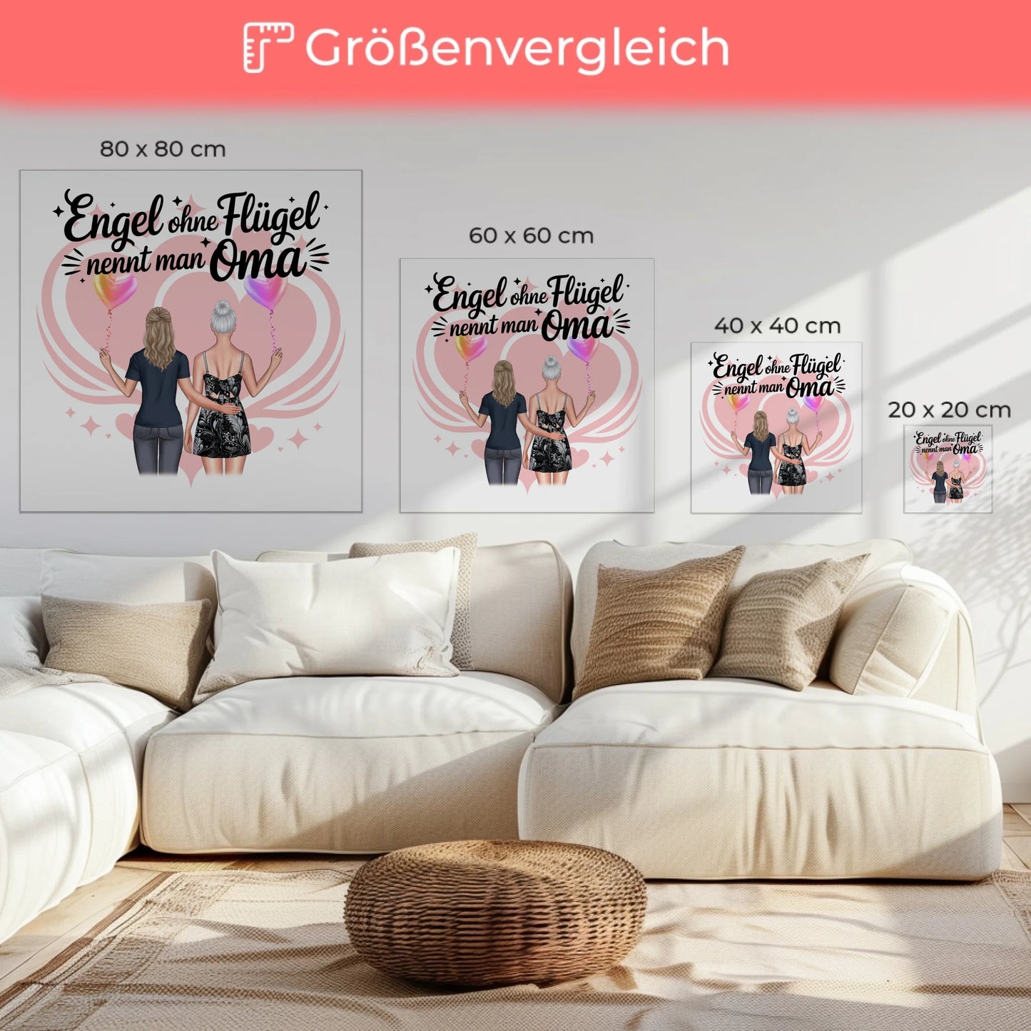 Leinwand Wandbild Oma personalisiert mit 2 Clipart Frauen, Namen, Hintergrund & Wunschtext