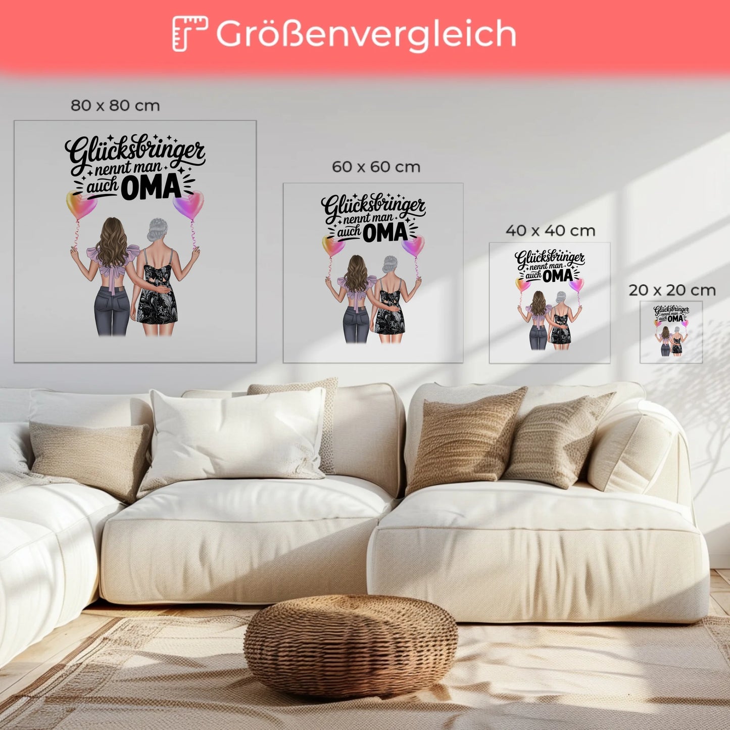Leinwand Wandbild Oma personalisiert mit 2 Frauen Cliparts, Namen & Wunschtext