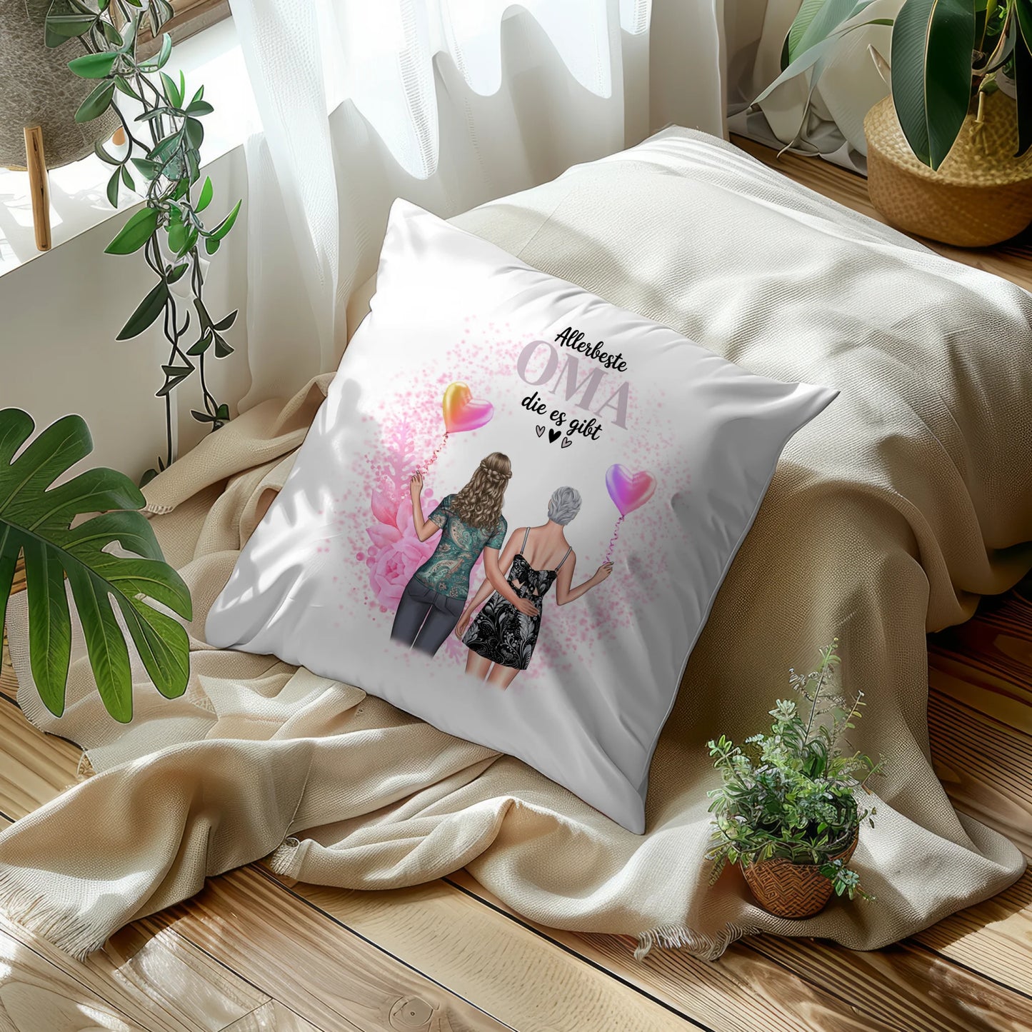 Fotokissen Für Oma personalisiert mit 2 Clipart Frauen Namen & Wunschtext