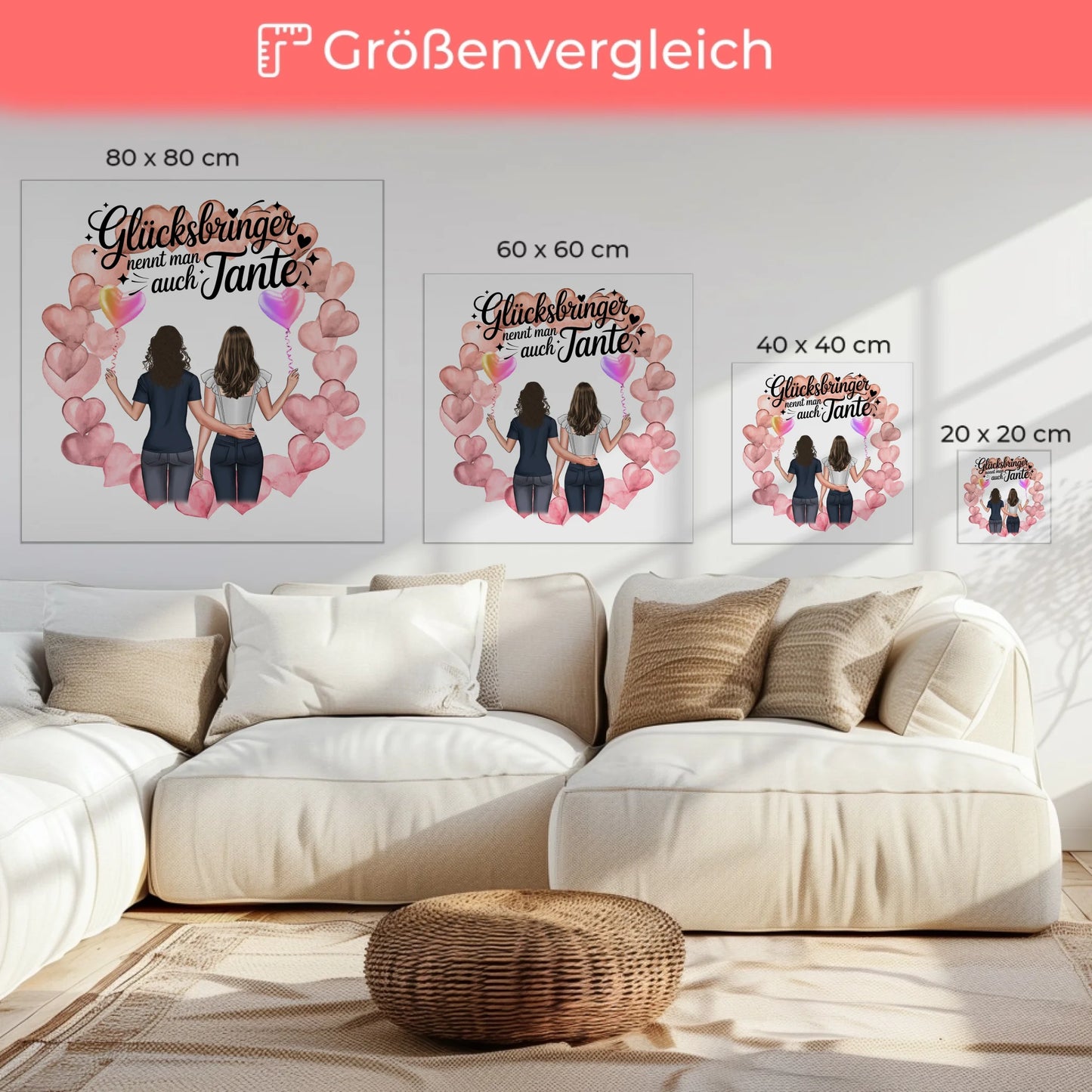 Leinwand Bild Tante personalisiert mit 2 Clipart Frauen, Namen & Spruch