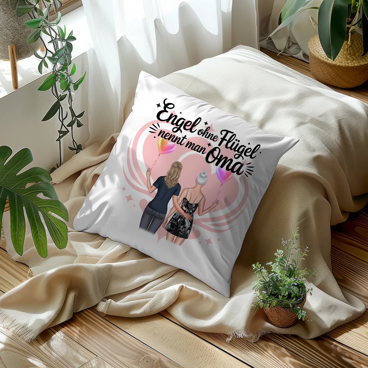 Personalisierbares Namen Kissen mit 2 Clipart Frauen, Oma Motiv und eigenem Spruch