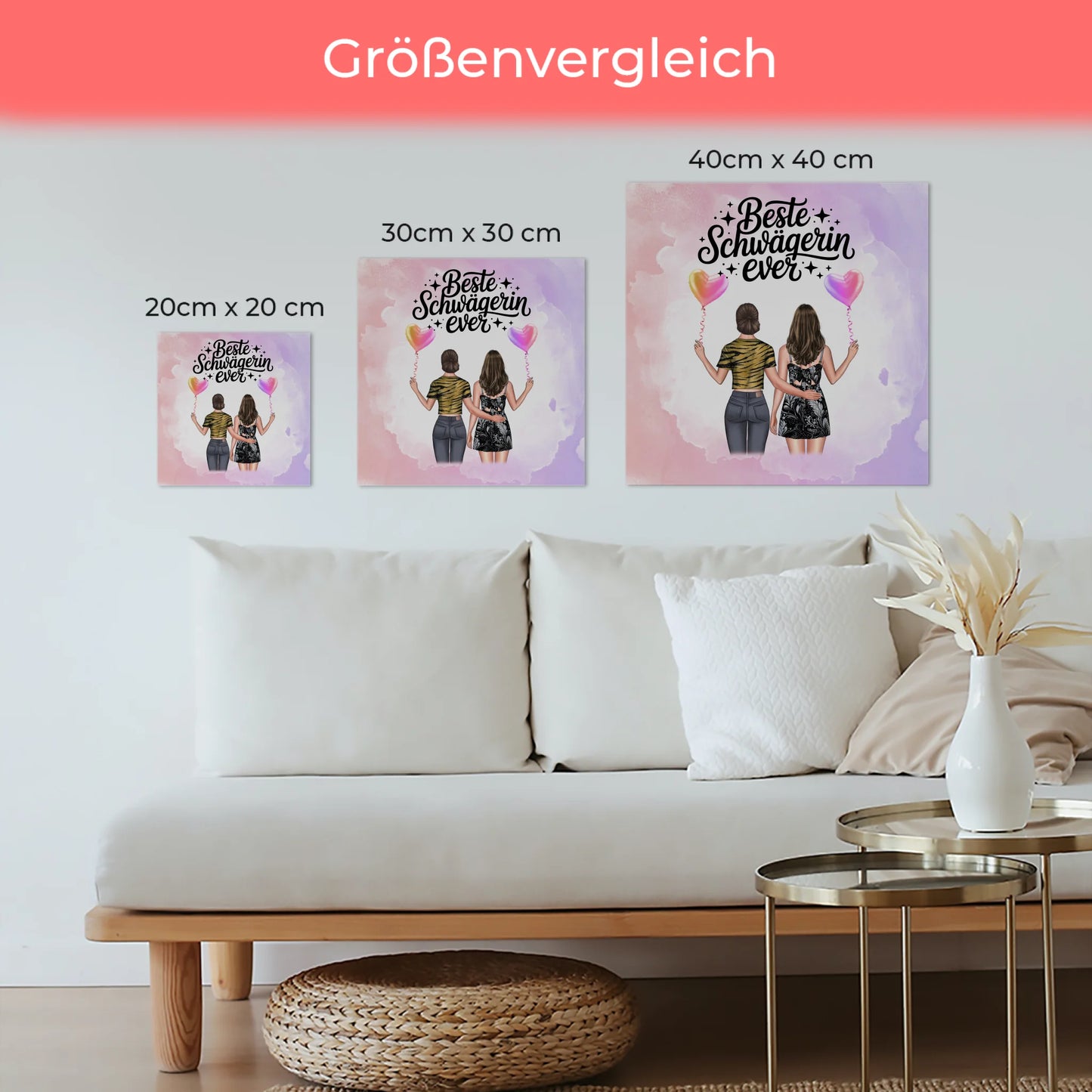 Fotoboard Magnetisch personalisiert für Schwägerin mit 2 Clipart Frauen, Namen & Wunschtext