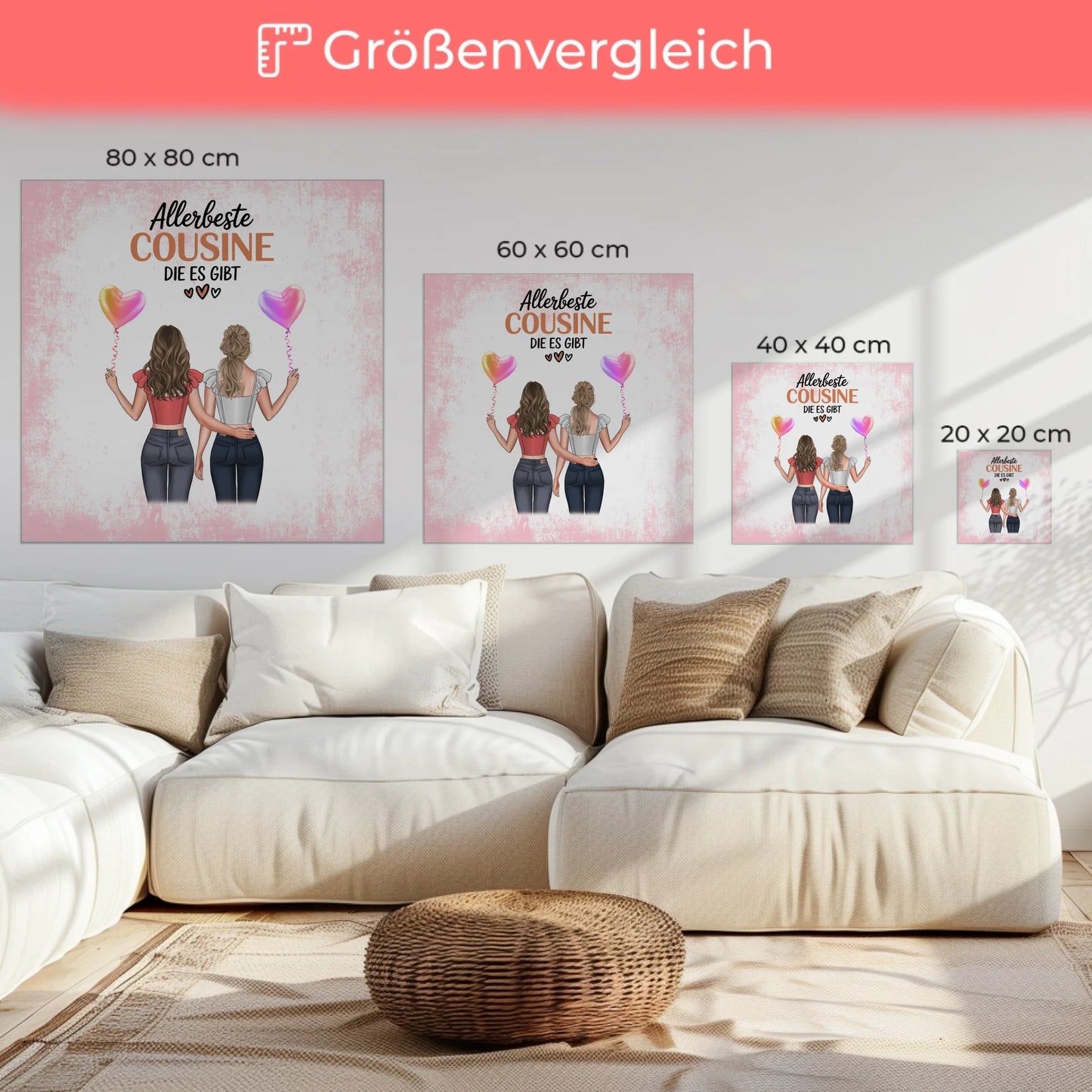 Leinwand Personalisiert Allerbeste Cousine 2 Clipart Frauen, Namen & Wunschtext