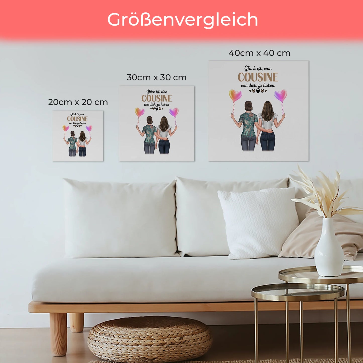 Magnet Wandbild personalisierbar für Cousine mit Cliparts und Spruch