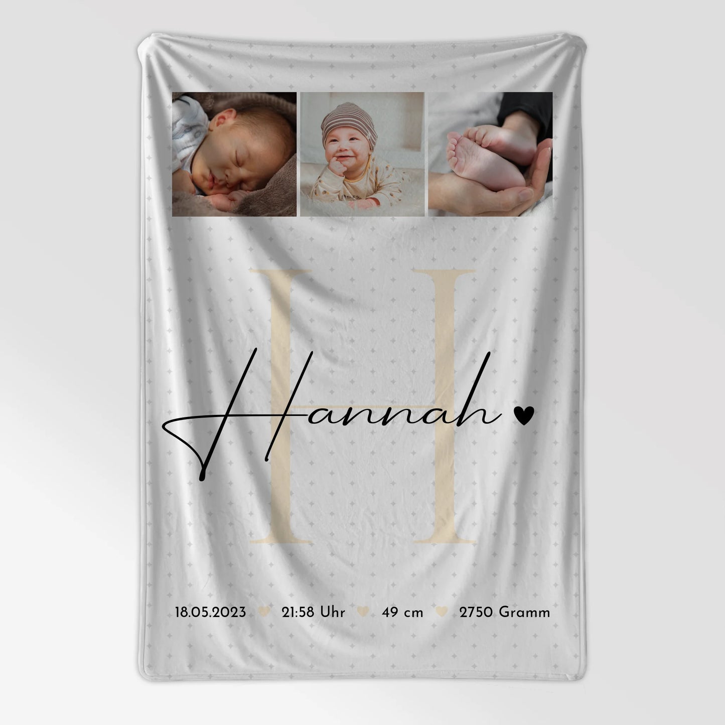 Personalisierte Babydecke Mit Namen Geburt Baby Fotocollage Geburtsdaten Sternchen Muster 7