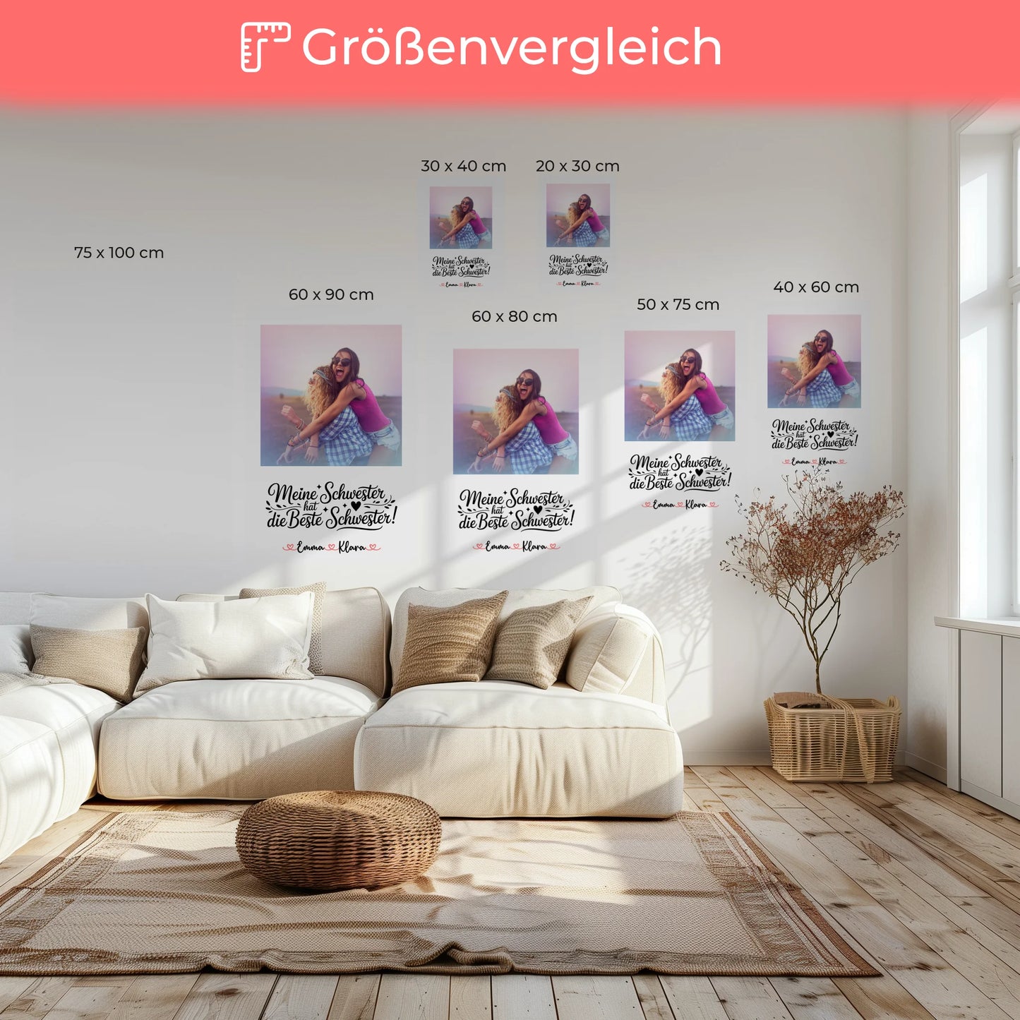 Leinwand Schwester personalisiert mit 1 Foto, Namen & Wunschtext - Meine Schwester