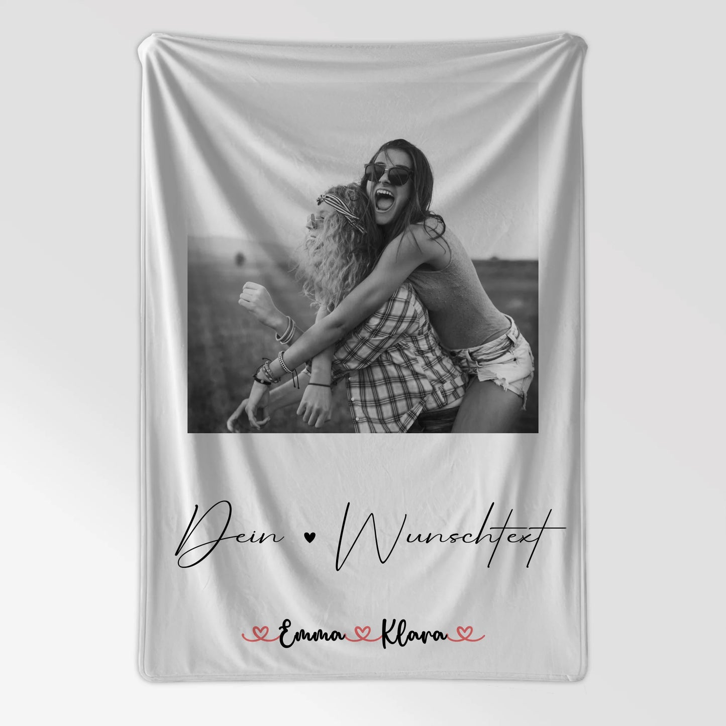 Personalisierte Decke Schwester mit 1 Foto & Namen, Black & White Design und Wunschtext