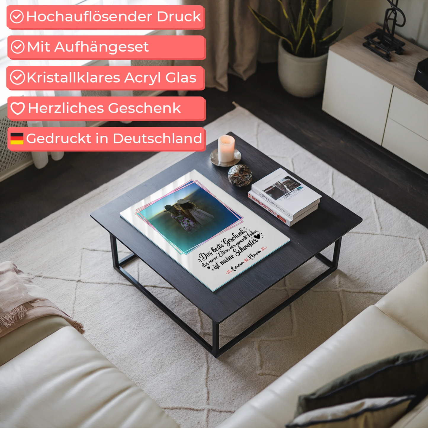 Foto Acrylglas personalisiert - Geschenk für Schwester mit Namen