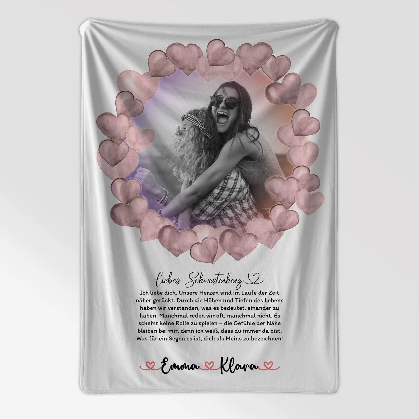 Personalisierte Decke Schwester mit Foto & Namen, Schwester Ich Liebe Dich Spruch