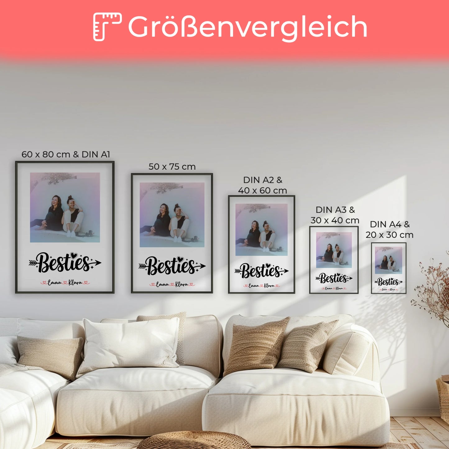 Beste Freundinnen Poster mit Foto, Namen & Wunschtext