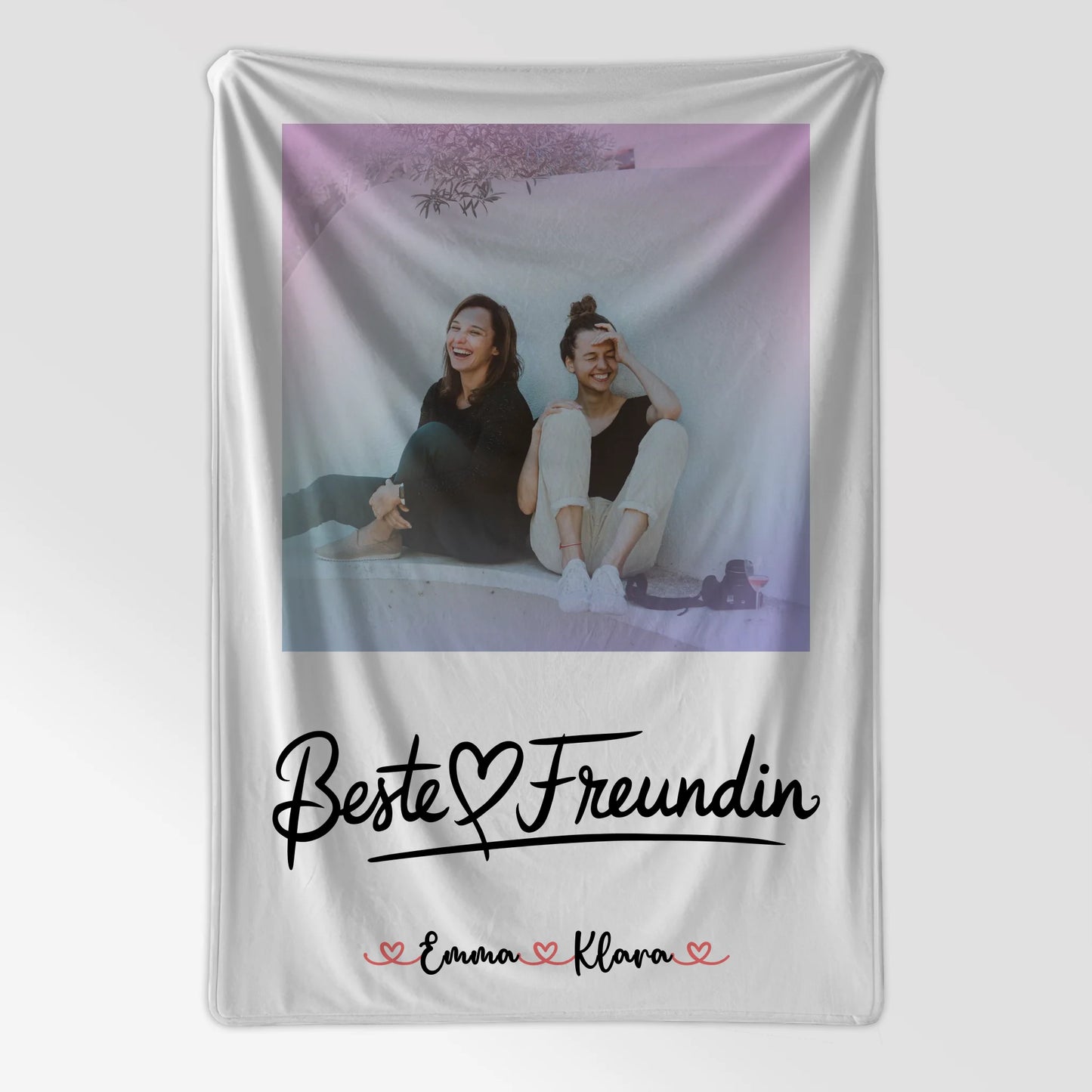 Decke mit Foto beste Freundin personalisiert mit 1 Foto, Hintergrundbild, Namen & Spruch
