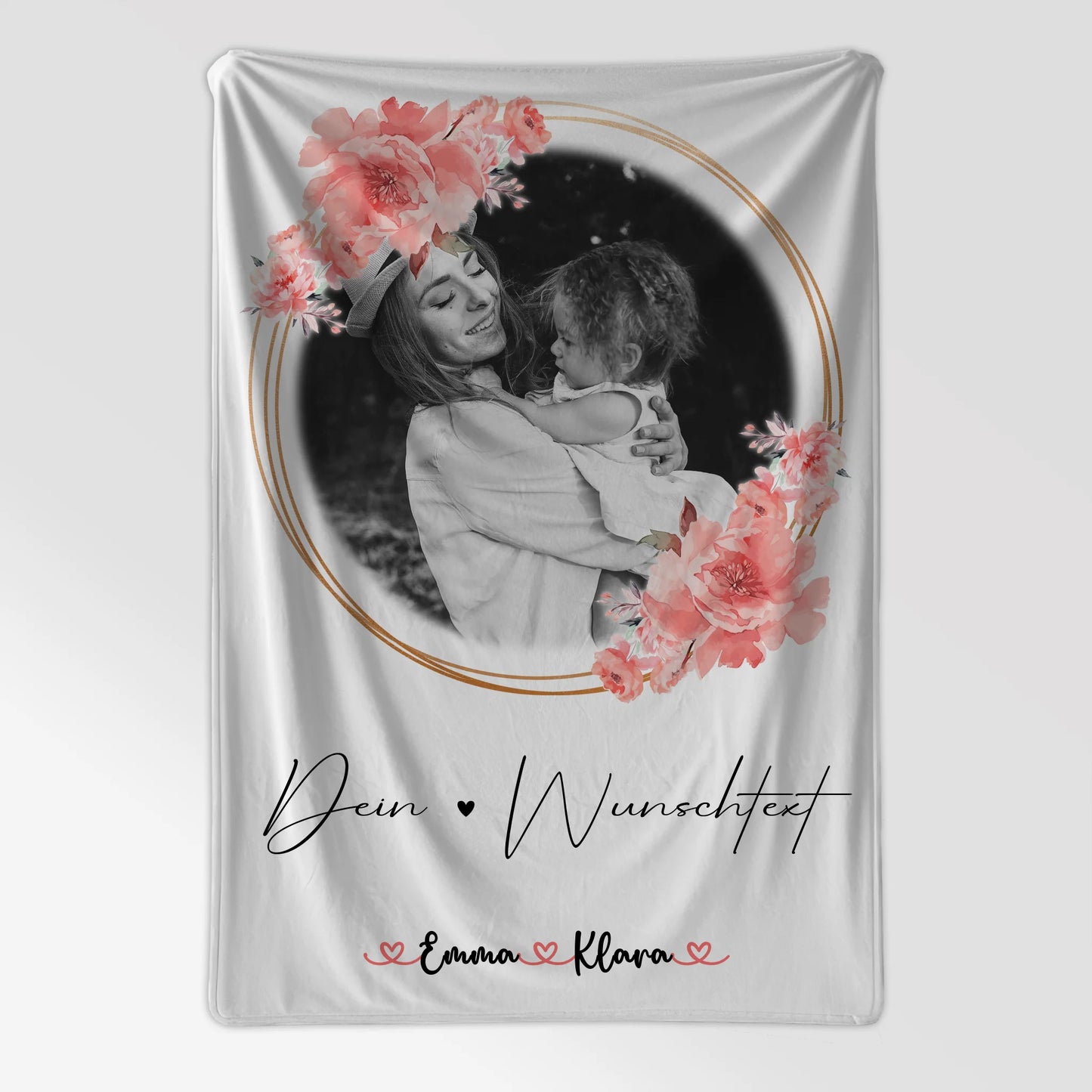 Kuscheldecke Mama mit Foto, Wunschtext & Namen personalisierte Black & White Decke