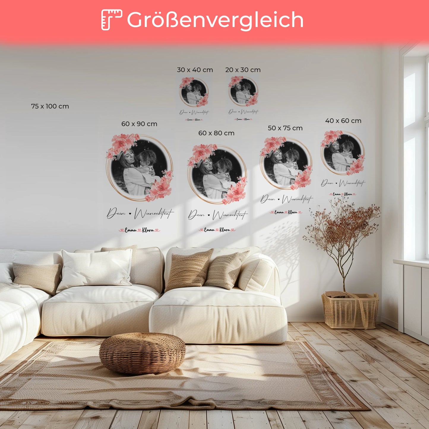 Mama Plakat Leinwand Personalisiert mit Foto, Namen & Wunschtext Black & White