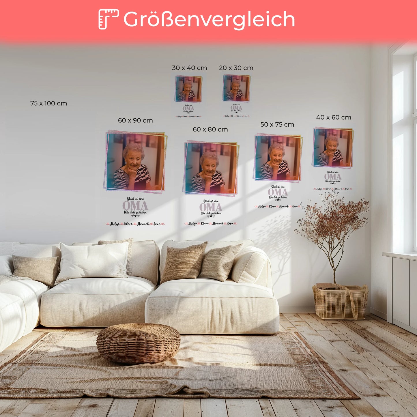 Leinwand Wandbild Oma Glück ist eine Oma wie dich - mit Foto, Namen & Wunschtext