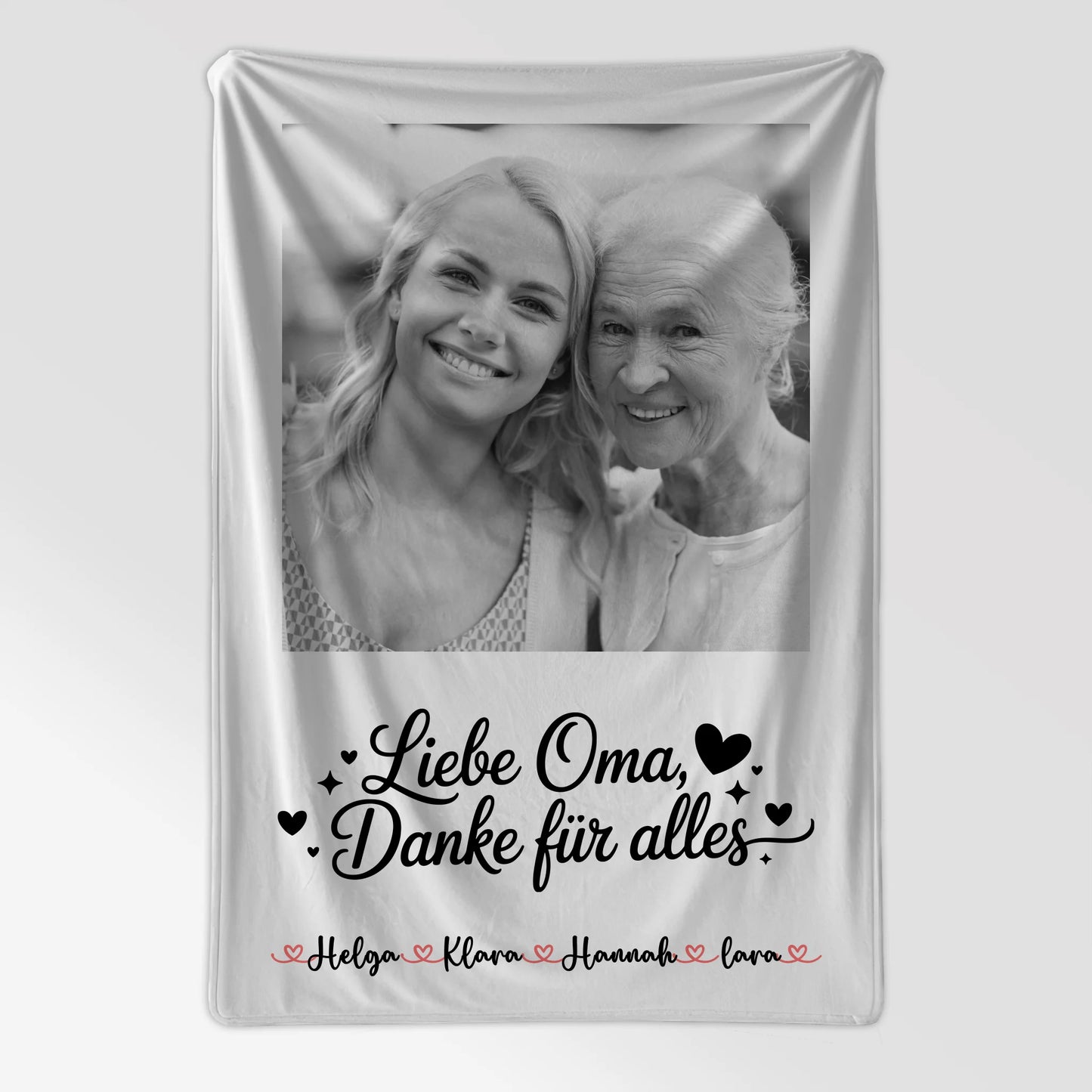 Personalisierte Decke Oma 8 Foto & Namen Black & White