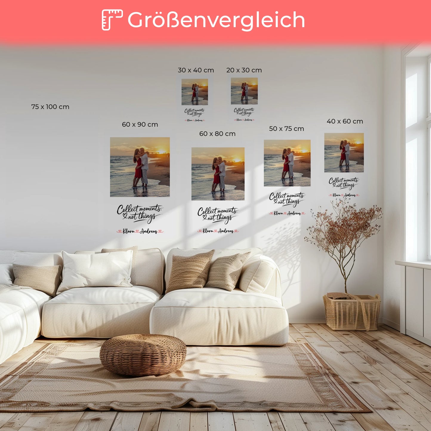 Leinwand Paare Collect Moments Not Things mit 1 Foto, Hintergrundbild, Namen & Wunschtext