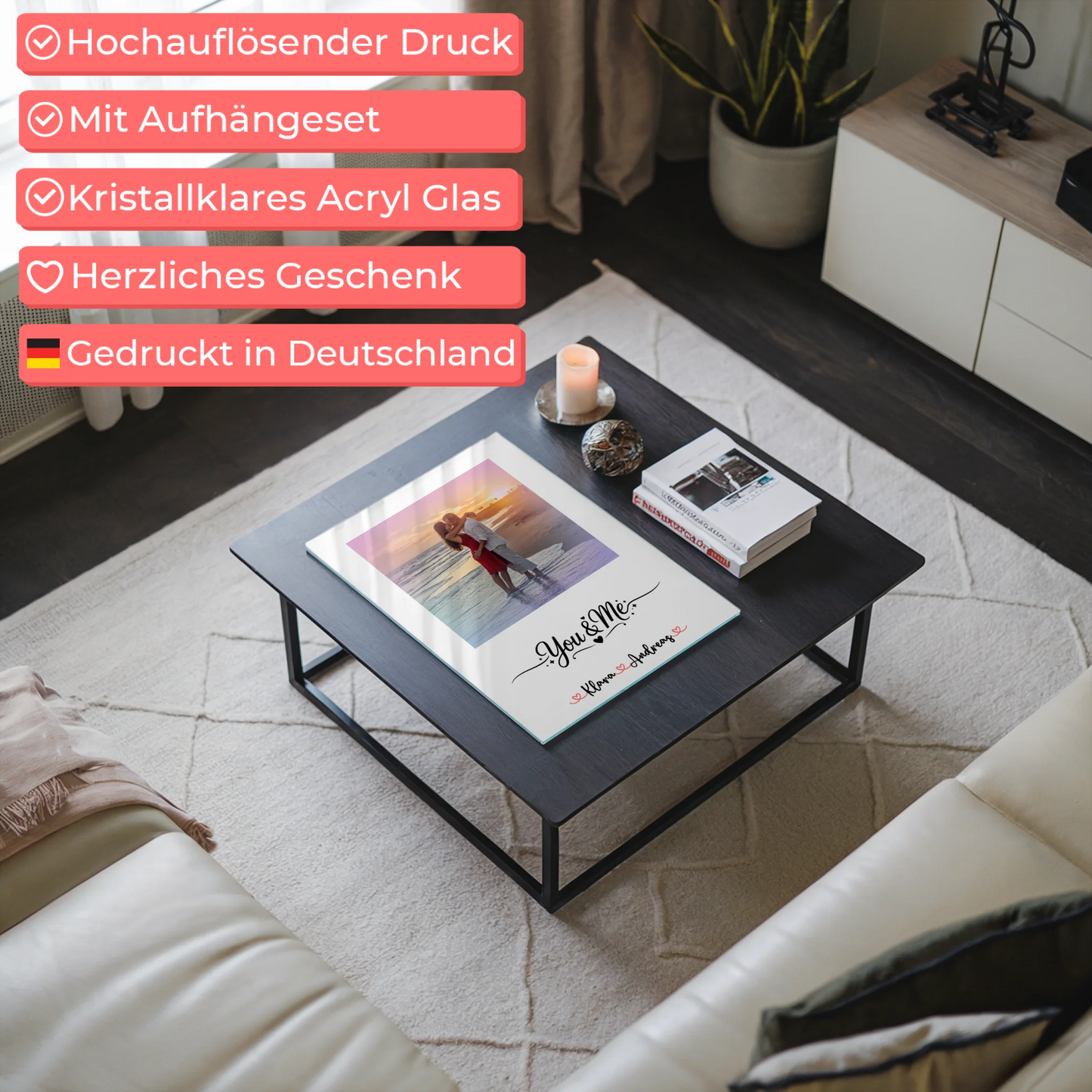 Foto Mit Acrylglas personalisiert für Paare mit Namen & Spruch