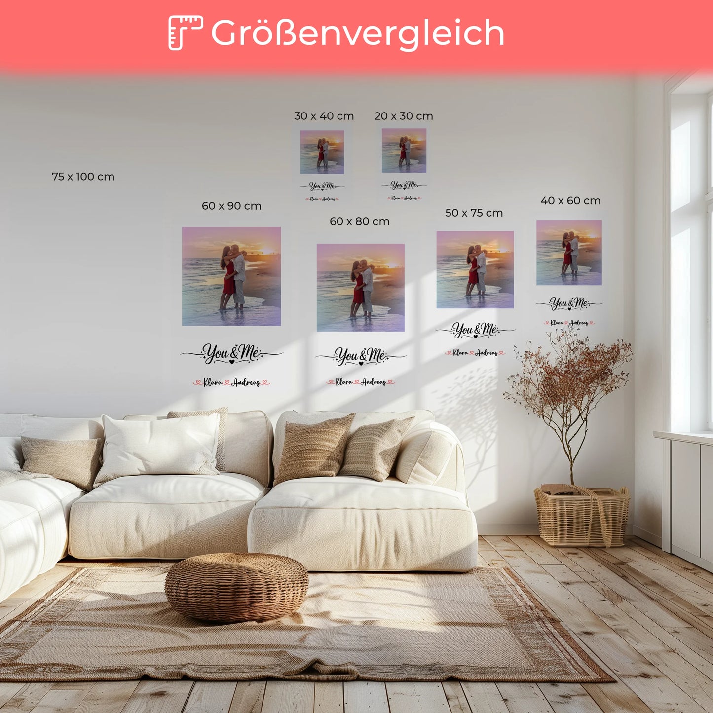 Pärchen Leinwand mit Foto, mit Namen & eigenem Spruch für Paare