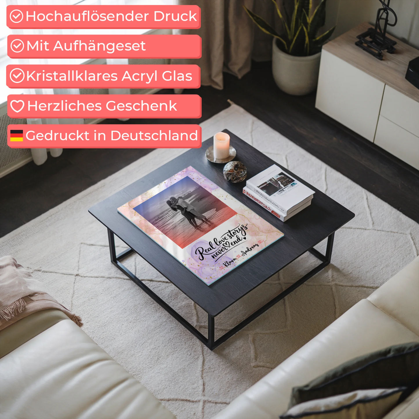 Acrylglas Mit Foto Real Love Stories für Paare mit Namen