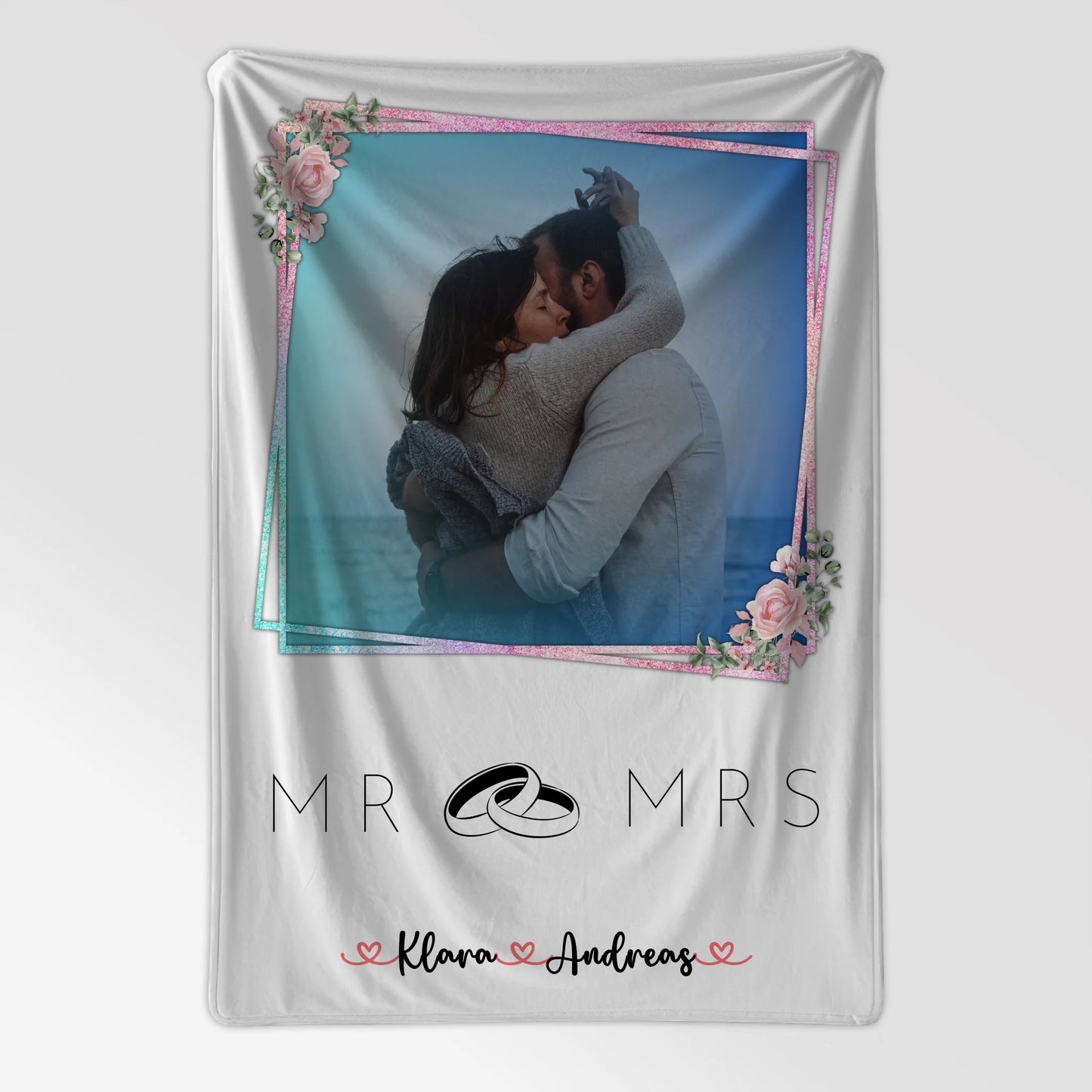 Kuscheldecke Mit Namen Und Motiv Mr & Mrs Paare 9 Foto & Namen, 1 Wunschtext