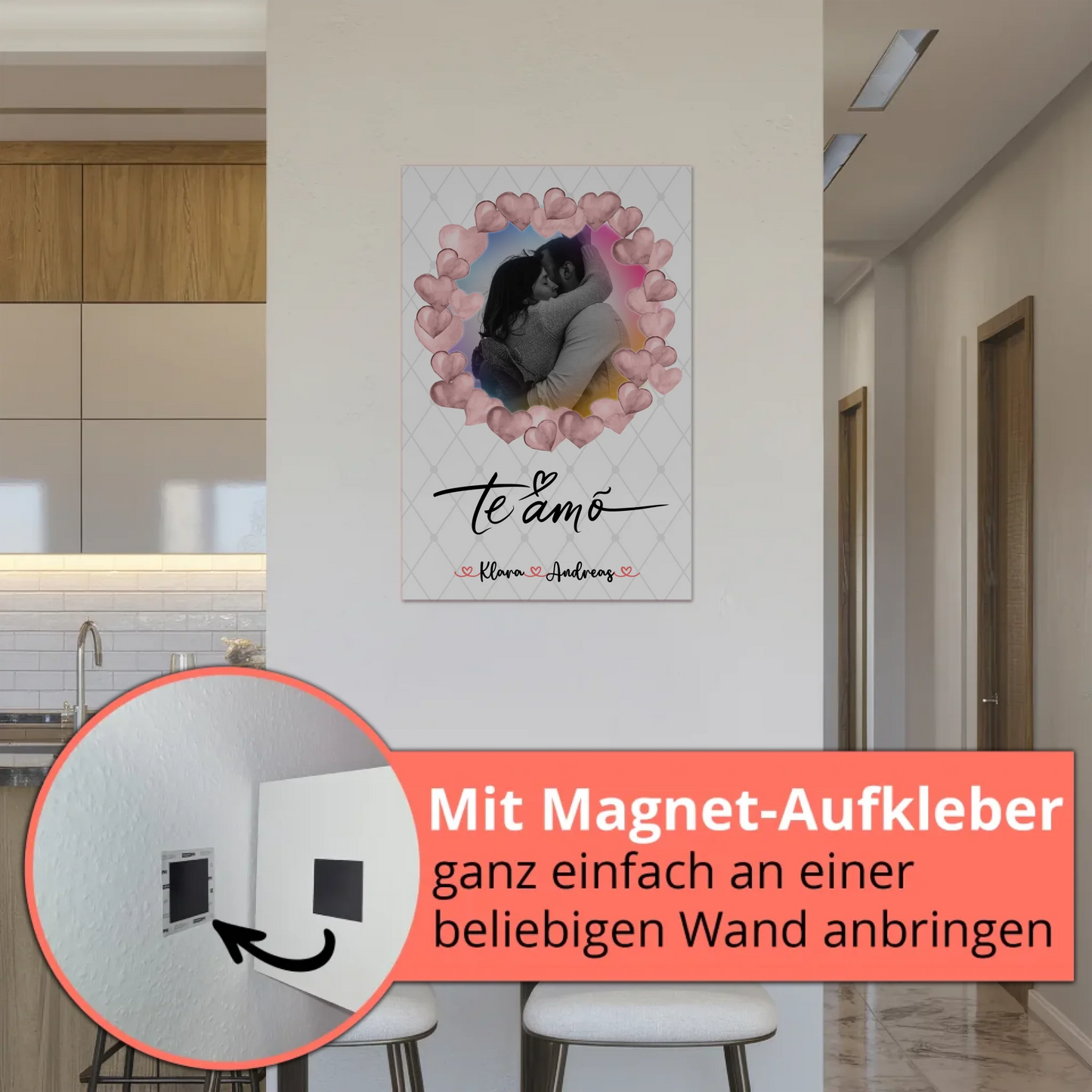 Magnetisches Fotoboard Wandbild Paare Foto & Namen 1 Foto Spruch t amo